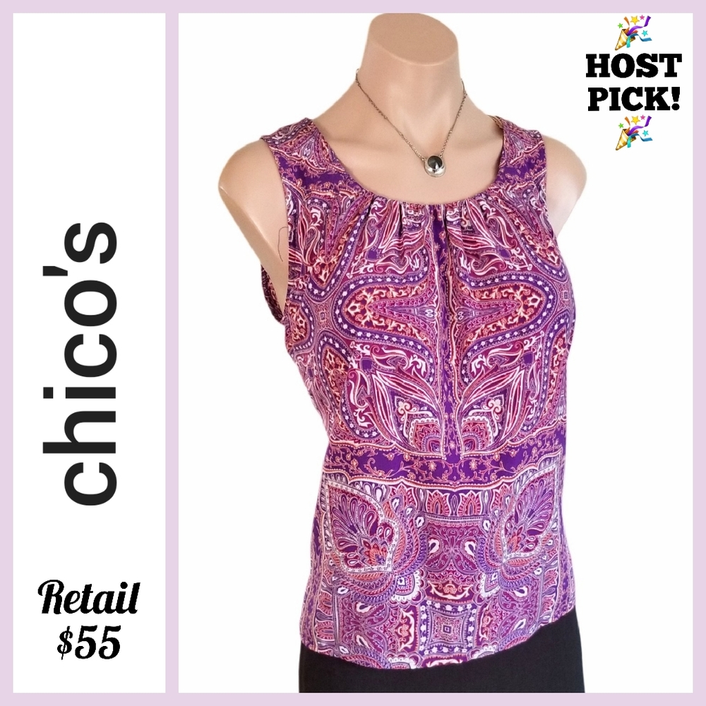 Chicos top $55 Retail, Pink satin sleeveless, sz Med/ Chicos sz 0, FINAL PRICE! - Picture 11 of 12
